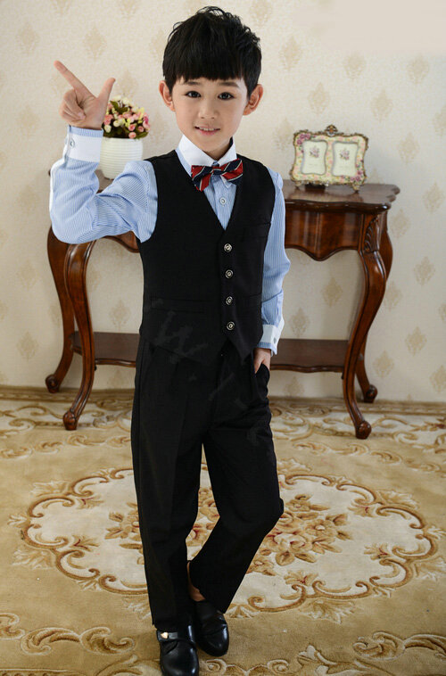Cute Winter Flower Boys Suit Clothes Wedding Party Dress - Black Blue
