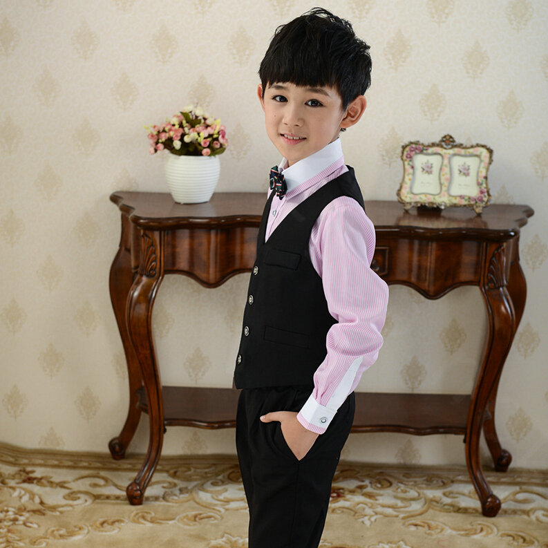 Cute Winter Flower Boys Suit Clothes Wedding Party Dress - Black Pink