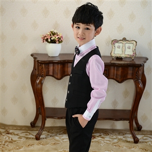 Cute Winter Flower Boys Suit Clothes Wedding Party Dress - Black Pink