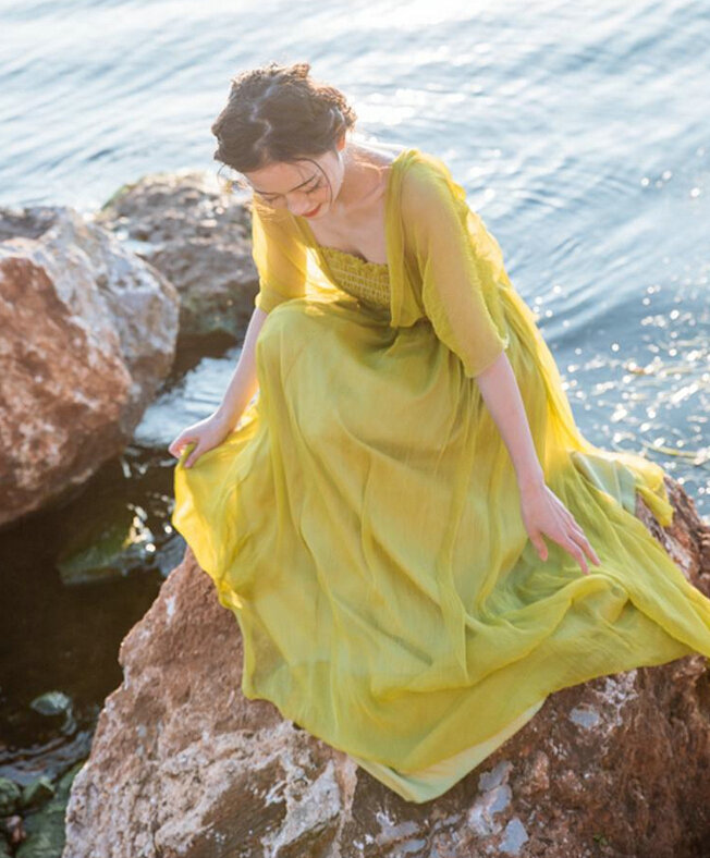 Dresses Summer Backless Women Tunic Elbow Sleeve Solid Beach Long Chiffon - Green