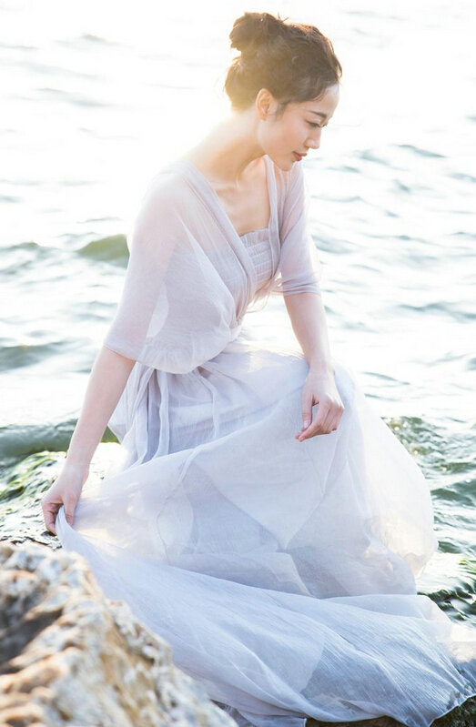 Dresses Summer Backless Women Tunic Elbow Sleeve Solid Beach Long Chiffon - Grey