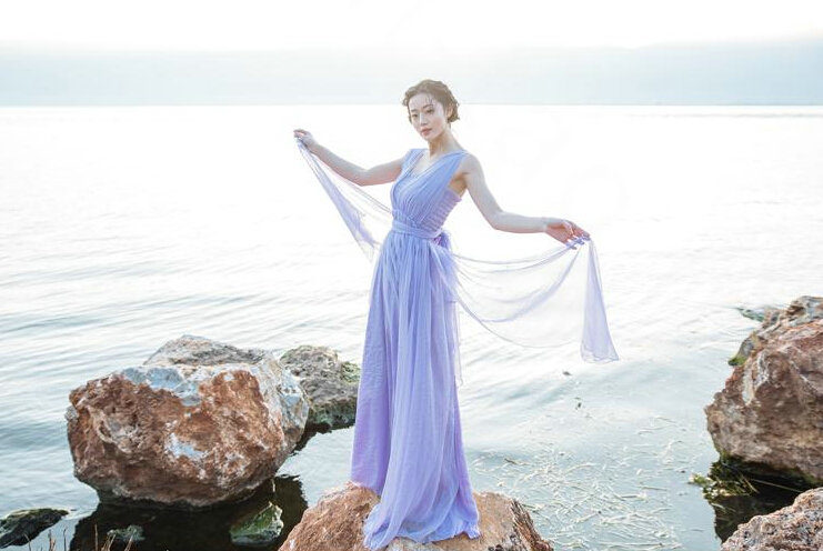 Dresses Summer Backless Women Tunic Elbow Sleeve Solid Beach Long Chiffon - Purple