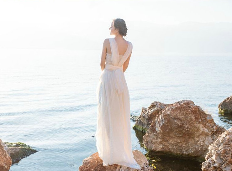 Dresses Summer Backless Women Tunic Elbow Sleeve Solid Beach Long Chiffon - White