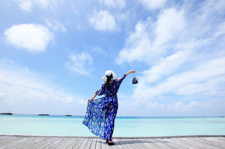 Dresses Summer Girls Fifth Sleeved Split Printed Beach Long Bohemian - Royal Blue