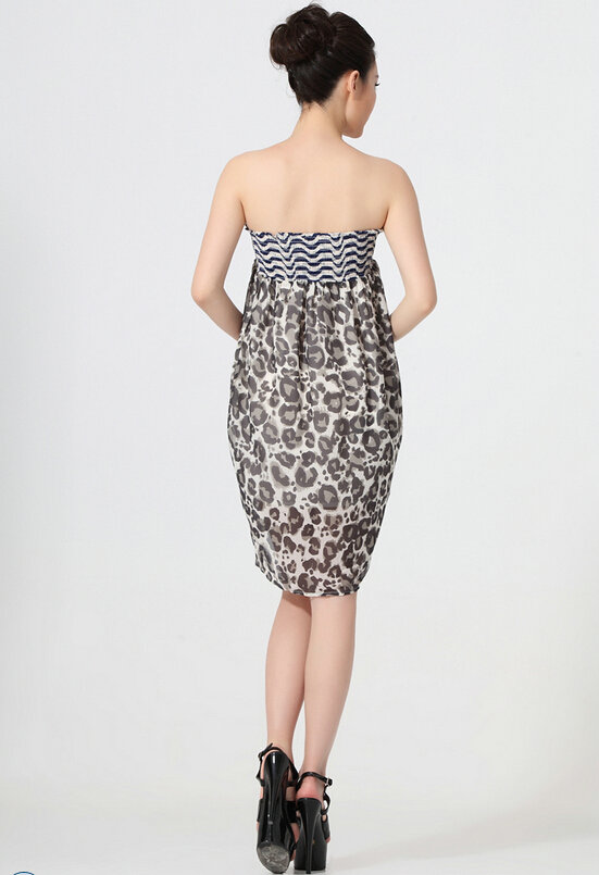 Dresses Summer Women Backless Leopard Print Short Chiffon Fringe - Blue