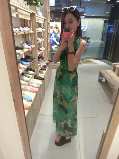 Dresses Summer Women Large Pendulum Printed Beach Long Tunic Bohemian - Green