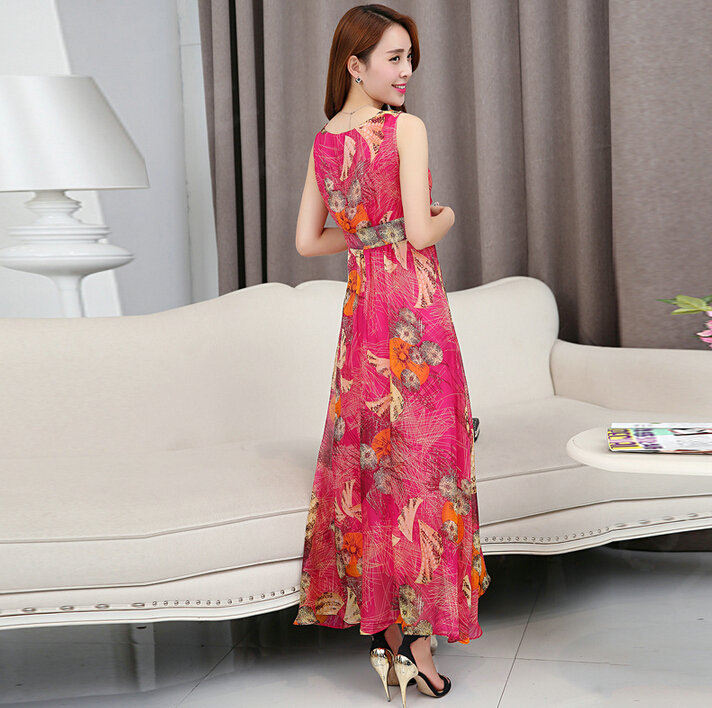Dresses Summer Women Large Pendulum Printed Beach Long Tunic Bohemian - Red
