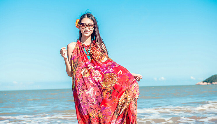Dresses Summer Women Tunic Large Pendulum Printed Beach Long Tunic Bohemian - Red