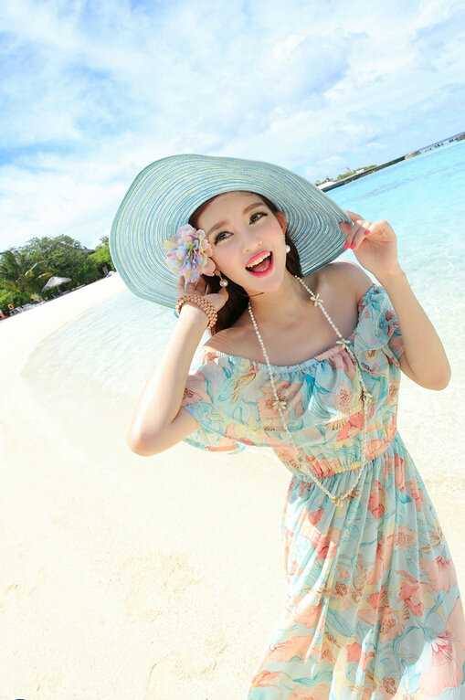Elegant Dresses Summer Girls Oblique Beach Long Chiffon Bohemian - Light Blue