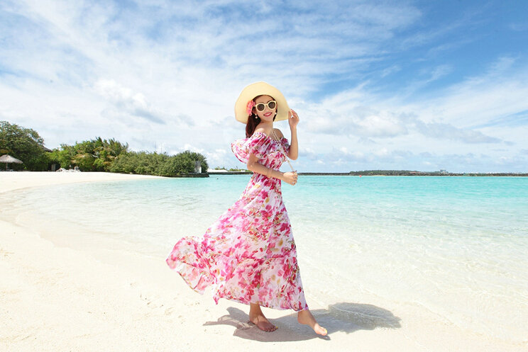 Elegant Dresses Summer Girls Oblique Beach Long Chiffon Bohemian - Rose
