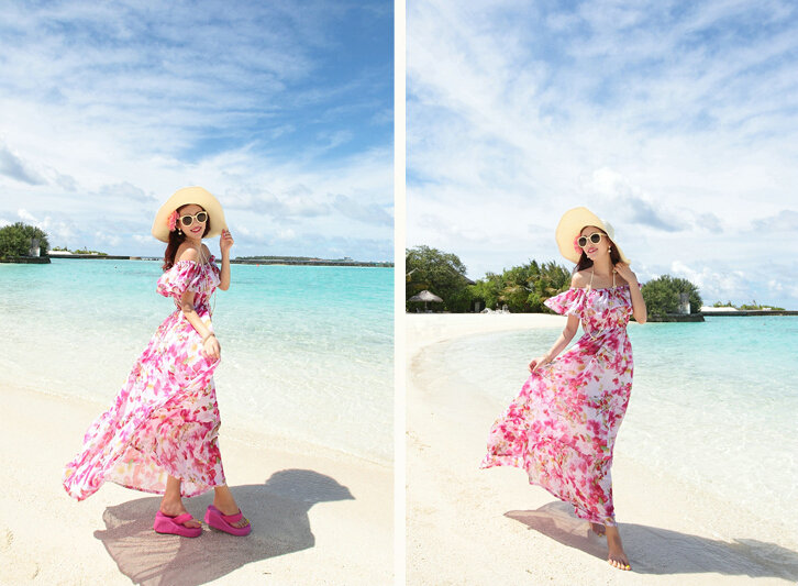 Elegant Dresses Summer Girls Oblique Beach Long Chiffon Bohemian - Rose