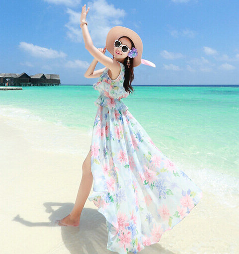 Elegant Dresses Summer Girls Swallowtail Beach Long Chiffon Bohemian - Light Blue