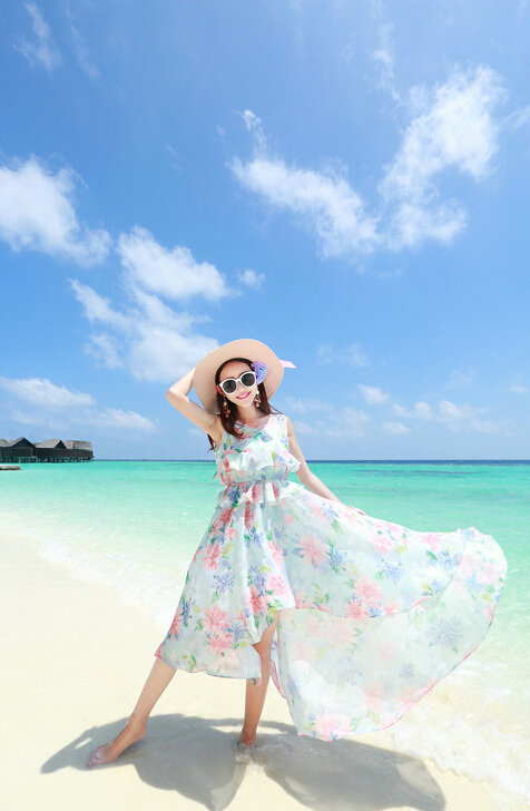 Elegant Dresses Summer Girls Swallowtail Beach Long Chiffon Bohemian - Light Blue