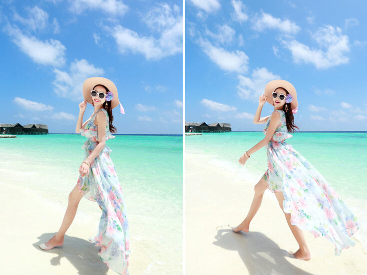 Elegant Dresses Summer Girls Swallowtail Beach Long Chiffon Bohemian - Light Blue