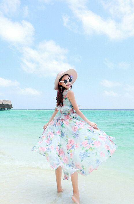 Elegant Dresses Summer Girls Swallowtail Beach Long Chiffon Bohemian - Light Blue
