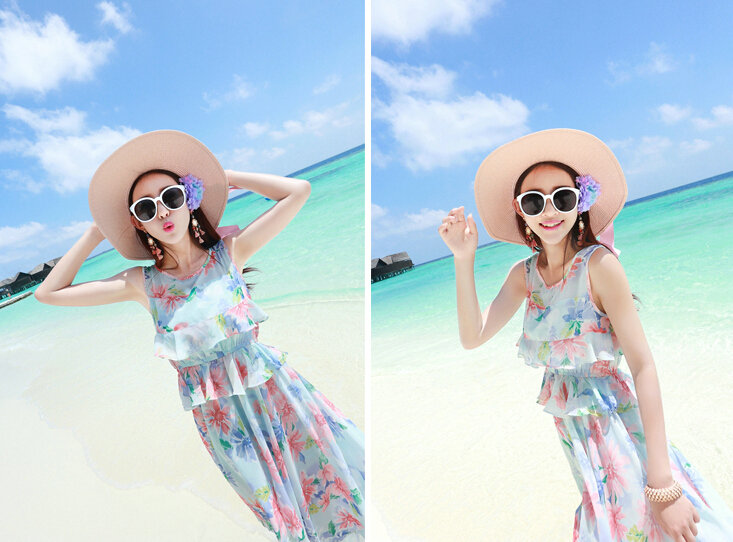 Elegant Dresses Summer Girls Swallowtail Beach Long Chiffon Bohemian - Light Blue