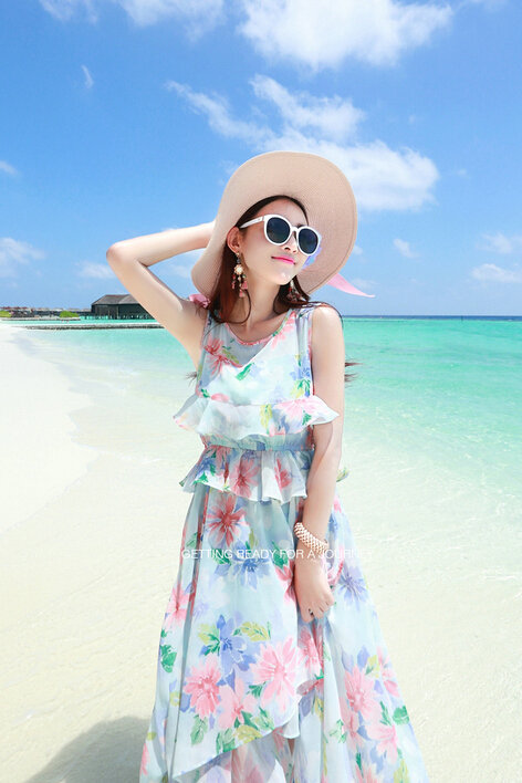 Elegant Dresses Summer Girls Swallowtail Beach Long Chiffon Bohemian - Light Blue