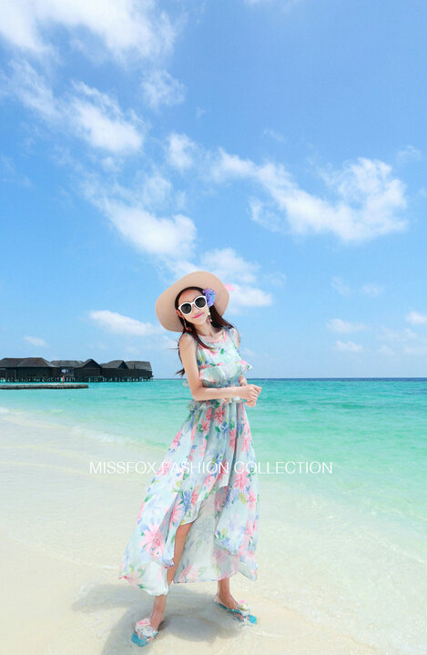 Elegant Dresses Summer Girls Swallowtail Beach Long Chiffon Bohemian - Light Blue