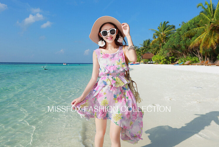 Elegant Dresses Summer Girls Swallowtail Beach Long Chiffon Bohemian - Pink