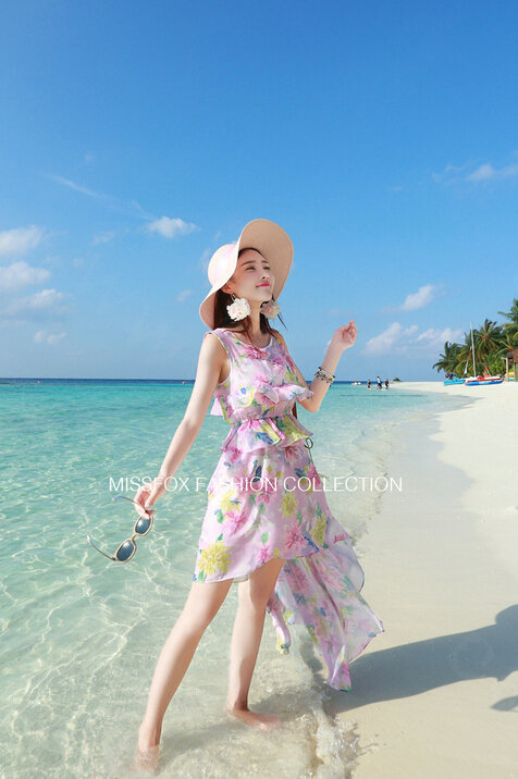 Elegant Dresses Summer Girls Swallowtail Beach Long Chiffon Bohemian - Pink
