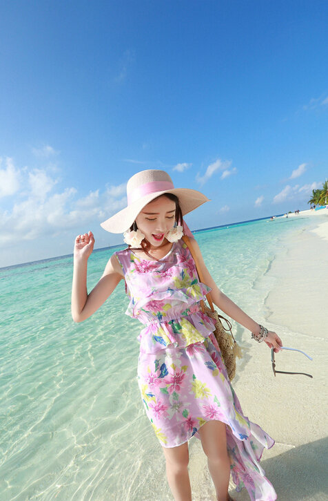 Elegant Dresses Summer Girls Swallowtail Beach Long Chiffon Bohemian - Pink