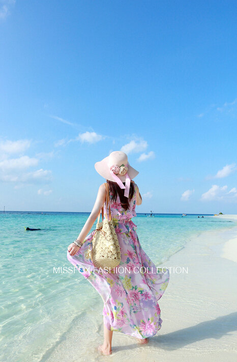 Elegant Dresses Summer Girls Swallowtail Beach Long Chiffon Bohemian - Pink