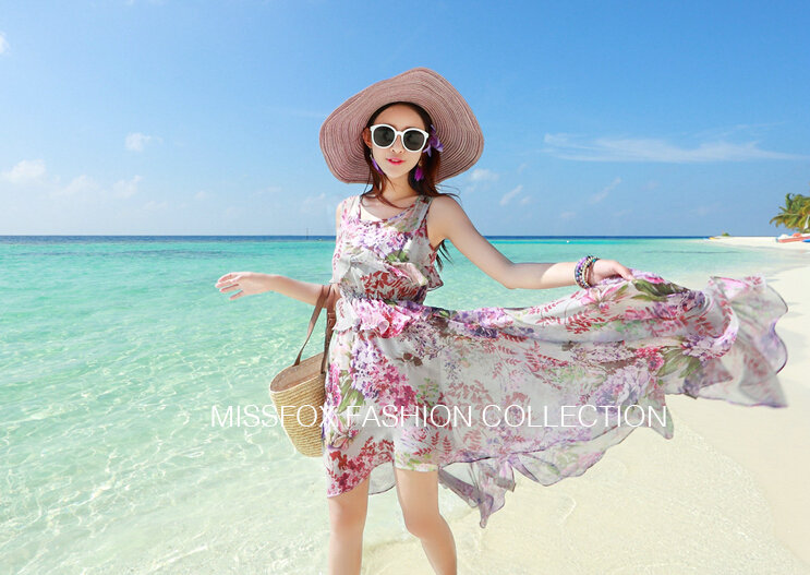 Elegant Dresses Summer Girls Swallowtail Beach Long Chiffon Bohemian - Purple