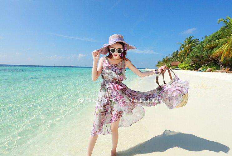 Elegant Dresses Summer Girls Swallowtail Beach Long Chiffon Bohemian - Purple
