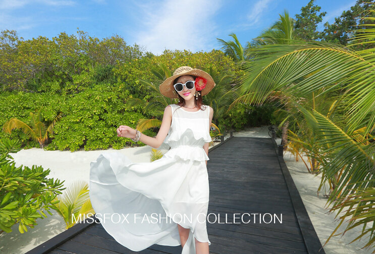 Elegant Dresses Summer Girls Swallowtail Beach Long Chiffon Bohemian - White