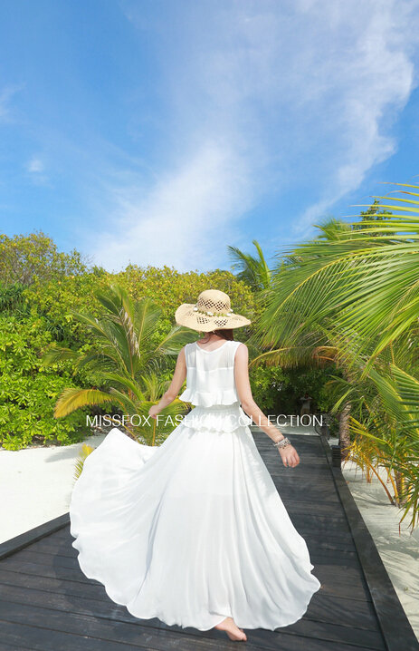 Elegant Dresses Summer Girls Swallowtail Beach Long Chiffon Bohemian - White