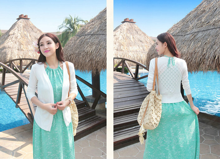 Elegant Dresses Summer Women Floral Strapless Beach Bohemian Long Chiffon - Green