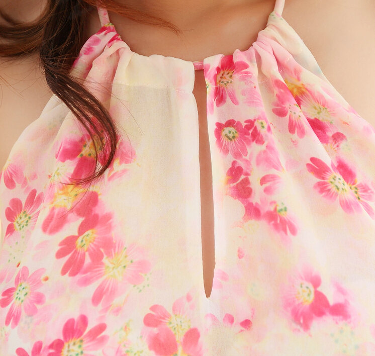 Elegant Dresses Summer Women Floral Strapless Beach Bohemian Long Chiffon - Pink White
