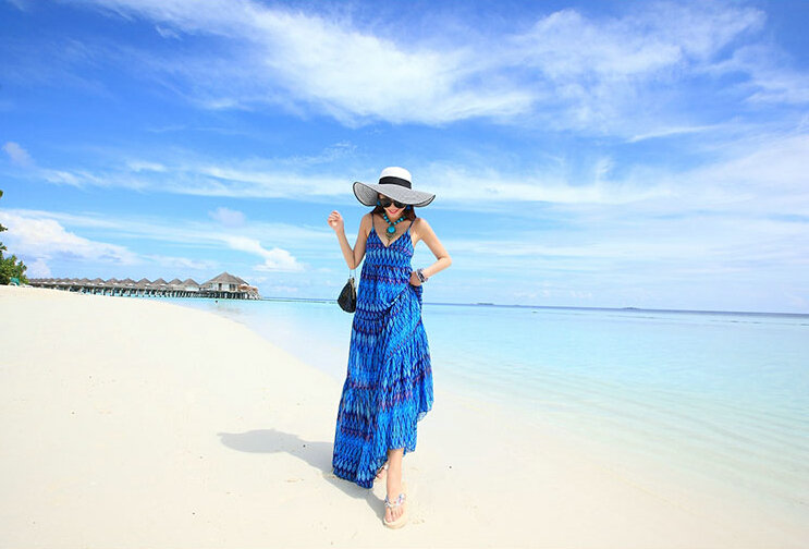 Elegant Dresses Summer Women Sundresses RhombicBeach Long Chiffon Bohemian - Blue