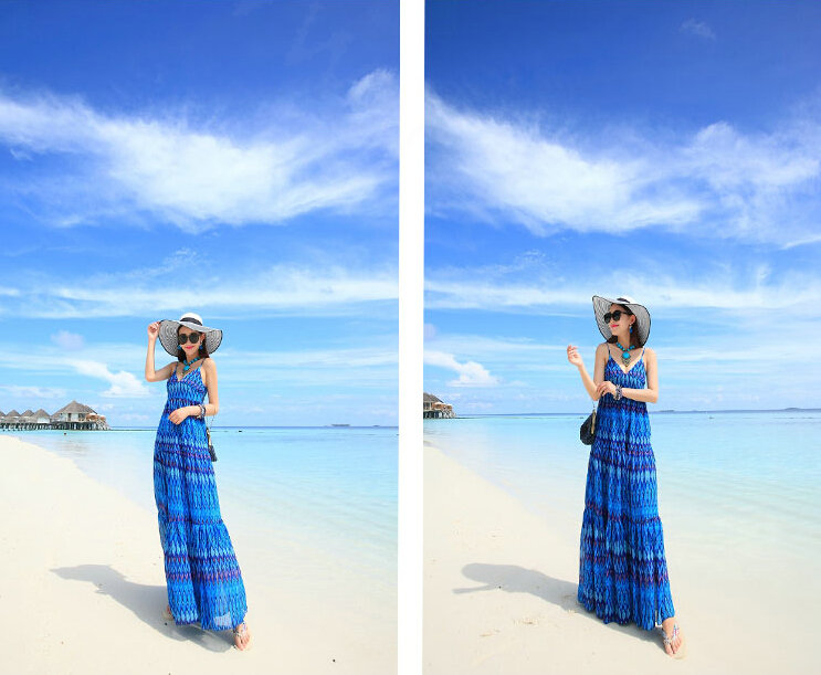 Elegant Dresses Summer Women Sundresses RhombicBeach Long Chiffon Bohemian - Blue