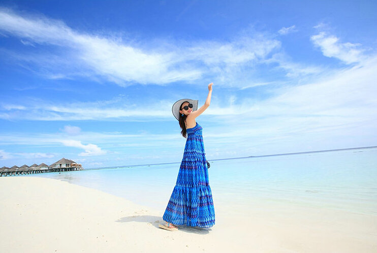 Elegant Dresses Summer Women Sundresses RhombicBeach Long Chiffon Bohemian - Blue