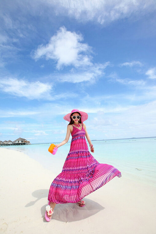 Elegant Dresses Summer Women Sundresses RhombicBeach Long Chiffon Bohemian - Rose