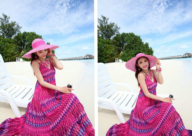 Elegant Dresses Summer Women Sundresses RhombicBeach Long Chiffon Bohemian - Rose