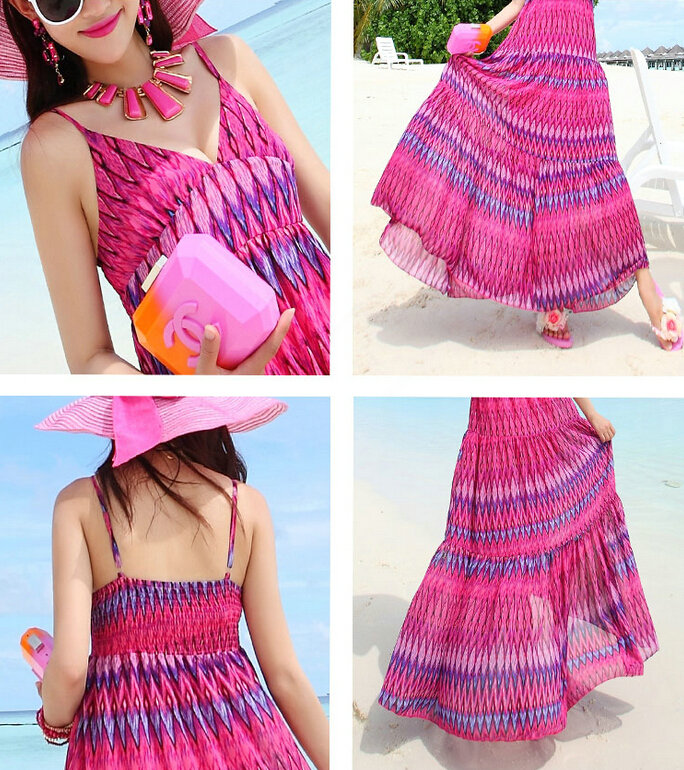 Elegant Dresses Summer Women Sundresses RhombicBeach Long Chiffon Bohemian - Rose