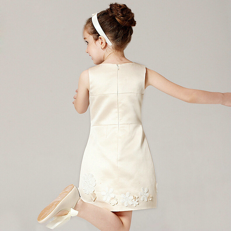 Elegant Dresses Winter Flower Girls Lace Wedding Party Dress - Beige