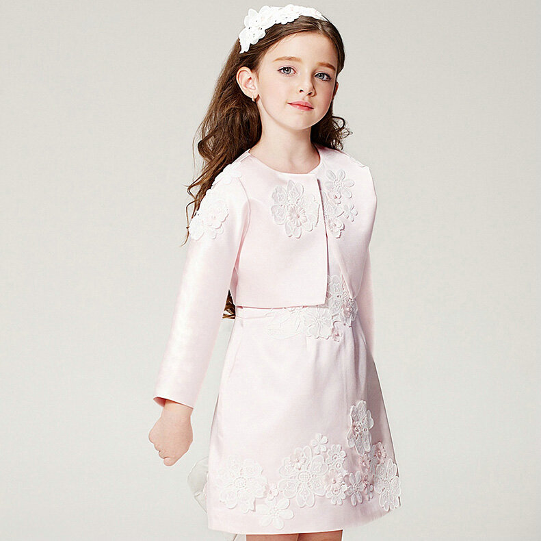 Elegant Dresses Winter Flower Girls Lace Wedding Party Dress - Pink