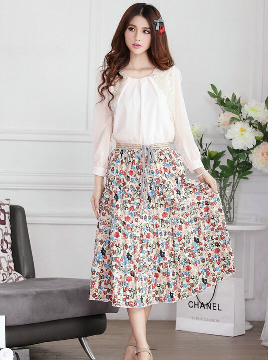 Fation Dresses Summer Girls Floral Bohemian Coast Semi Long Printed - Beige