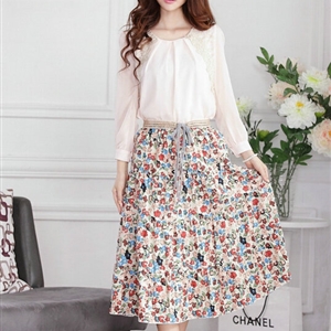 Fation Dresses Summer Girls Floral Bohemian Coast Semi Long Printed - Beige