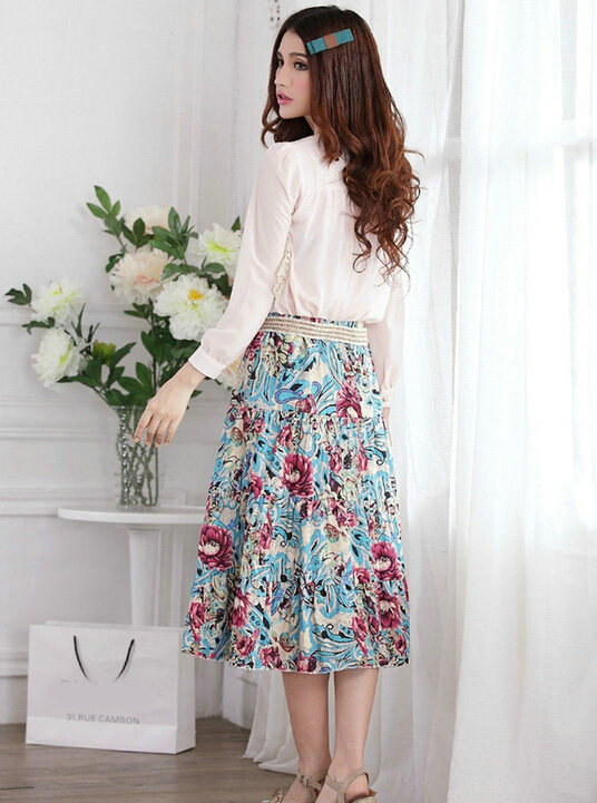 Fation Dresses Summer Girls Floral Bohemian Coast Semi Long Printed - Blue