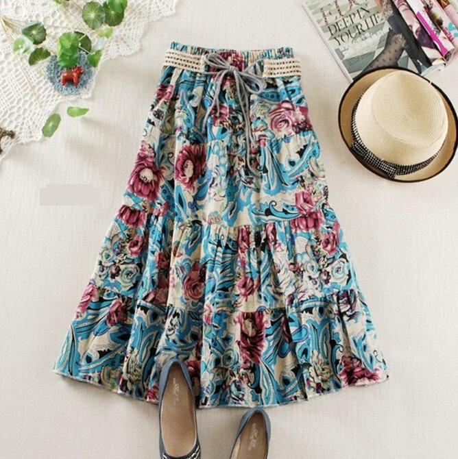 Fation Dresses Summer Girls Floral Bohemian Coast Semi Long Printed - Blue