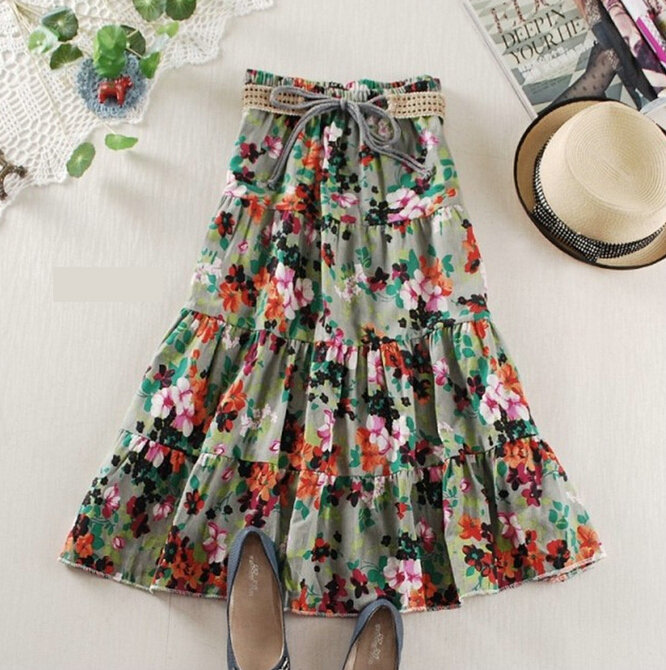 Fation Dresses Summer Girls Floral Bohemian Coast Semi Long Printed - Dark Green