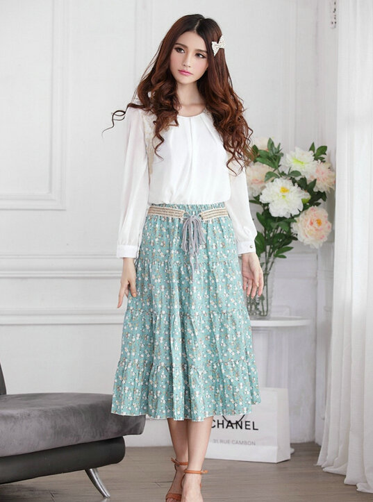 Fation Dresses Summer Girls Floral Bohemian Coast Semi Long Printed - Green