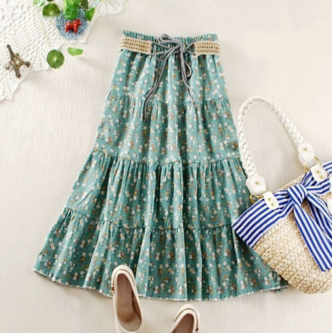Fation Dresses Summer Girls Floral Bohemian Coast Semi Long Printed - Green
