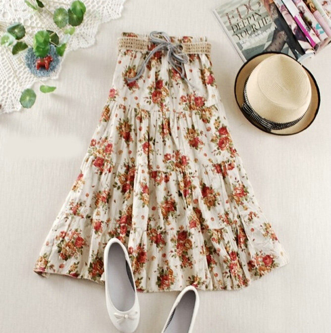 Fation Dresses Summer Girls Floral Bohemian Coast Semi Long Printed - Light Yellow