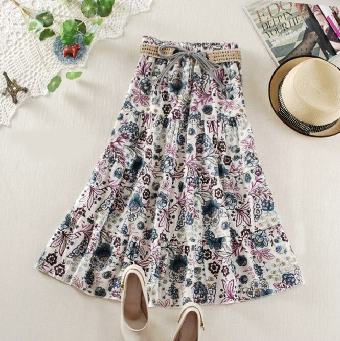 Fation Dresses Summer Girls Floral Bohemian Coast Semi Long Printed - Purple