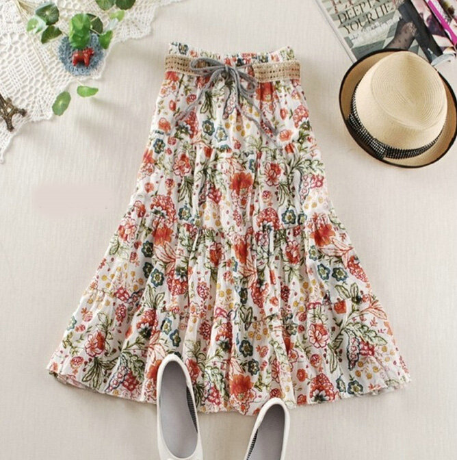 Fation Dresses Summer Girls Floral Bohemian Coast Semi Long Printed - Red Green